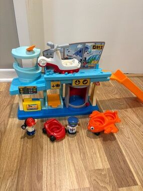 Kids Airport Playset with Blue Terminal and Orange Vehicles